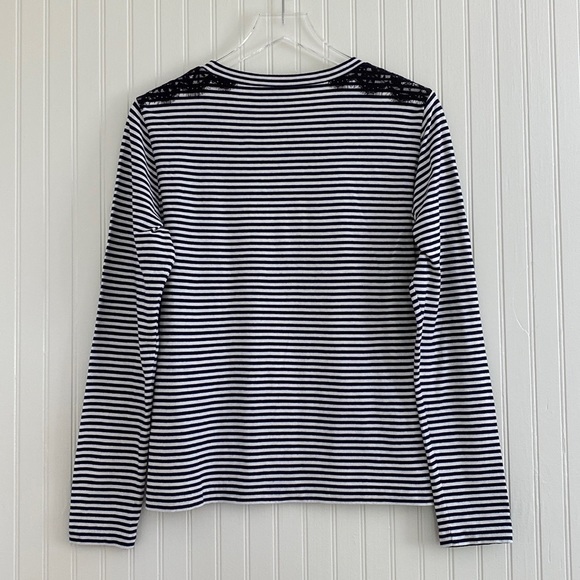 J. Crew Striped T-Shirt with Lace Trim Navy - Picture 2 of 5